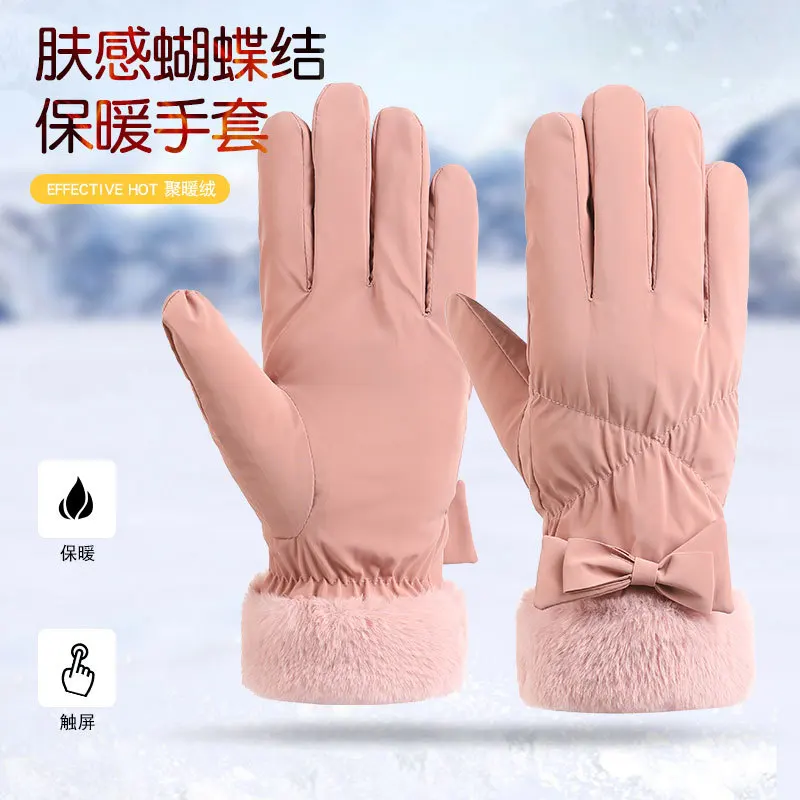 

Winter Women's Skiing Gloves Fashionable Bow Thickened Warm Gloves Riding Windproof Gloves