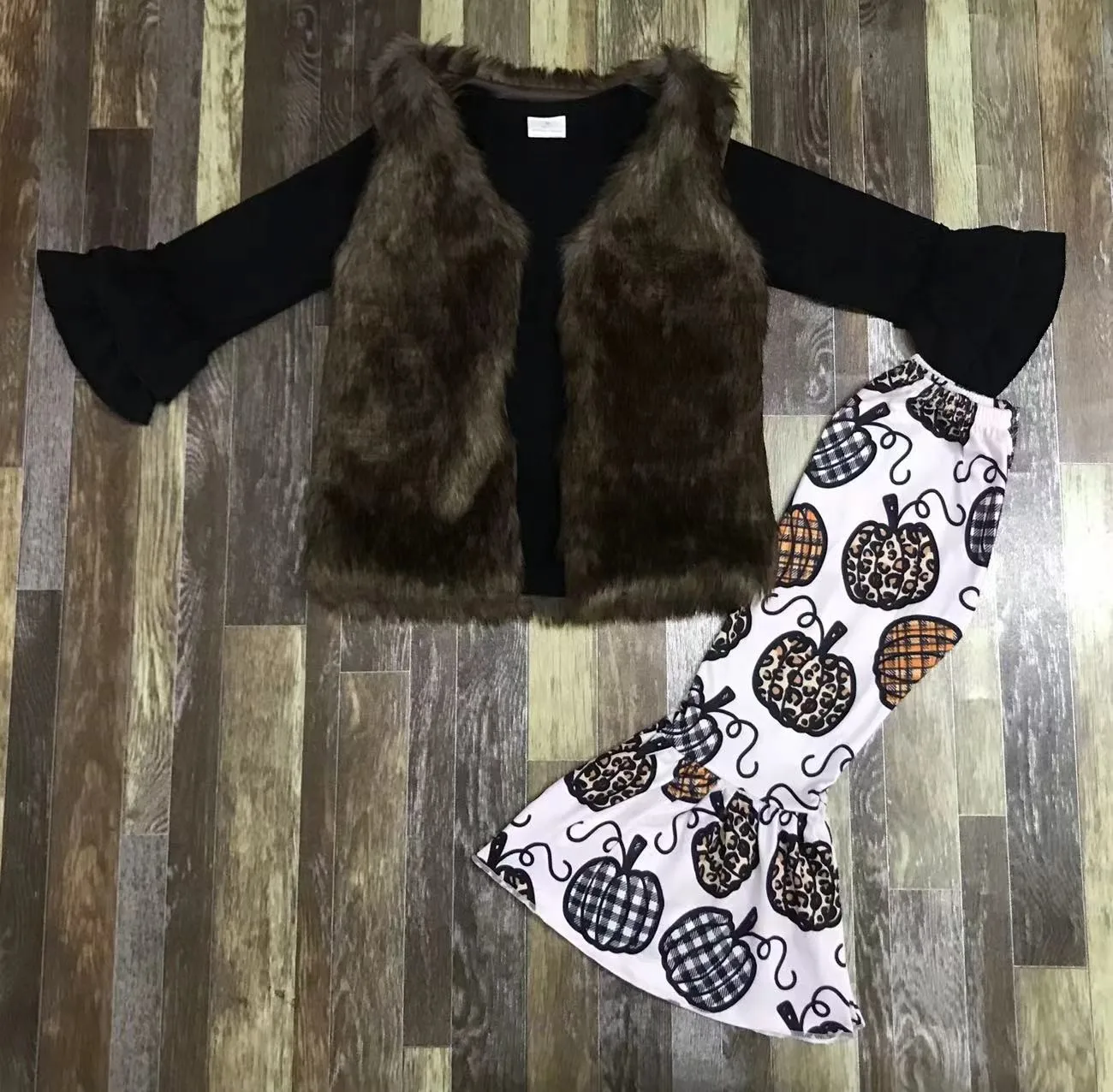 

Kids Black Christmas winter three-piece vest + top + trousers Sets childrens outdoor school wear thick warm suit
