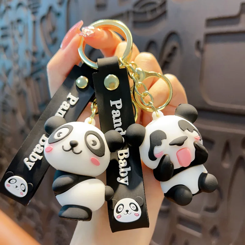 Kawaii Panda Baby Key Chain Cute Grimace Panda Animal Keyring Cartoon Pendent for Couple Backpack Car Jewelry Accessories Keyfob