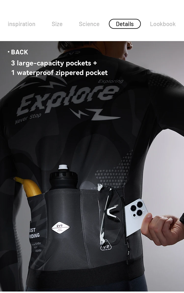 EVR Pro Herren Winter Fleece Fahrradtrikot Thermisch Winddicht Langarm Fahrradjacke Warme Rennrad MTB Fahrradbekleidung – Detail 10