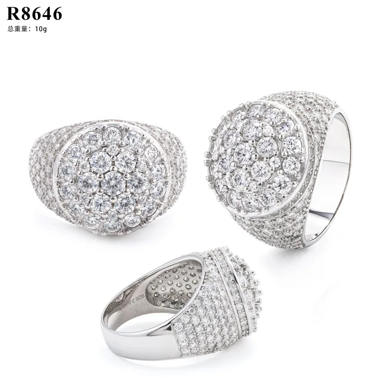 Iced Out Cubic Zirconia Cluster Ring Silver Tone Full Pave CZ Hip Hop Bling Men Women Halloween Holiday Birthday Party Statement Gift Jewelry