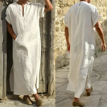 Robe Musulmane Décontractée à Manches Courtes pour Homme, Ka...
