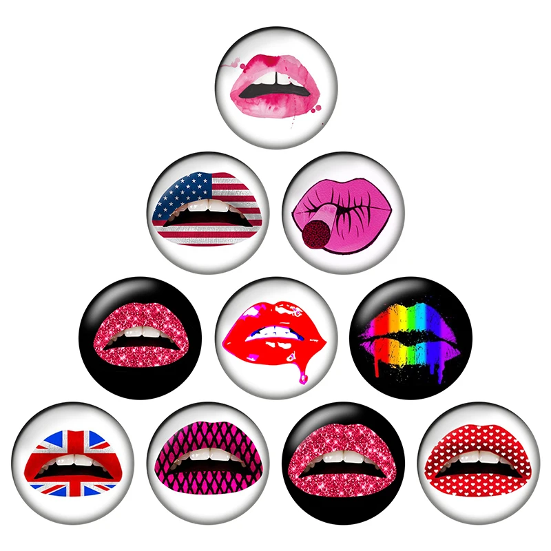 24pcs/lot Round Glass Cabochons 12mm 14mm 18mm 20mm 25mm Sexy Lips DIY Jewelry Making Findings & Components H182