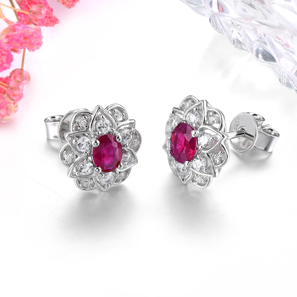 Natural Ruby Solid Sterling Silver Stud Earring 0.9 Carats Genuine Precious Gemstone Romantic Classic Luxury Fine Jewelry Gifts