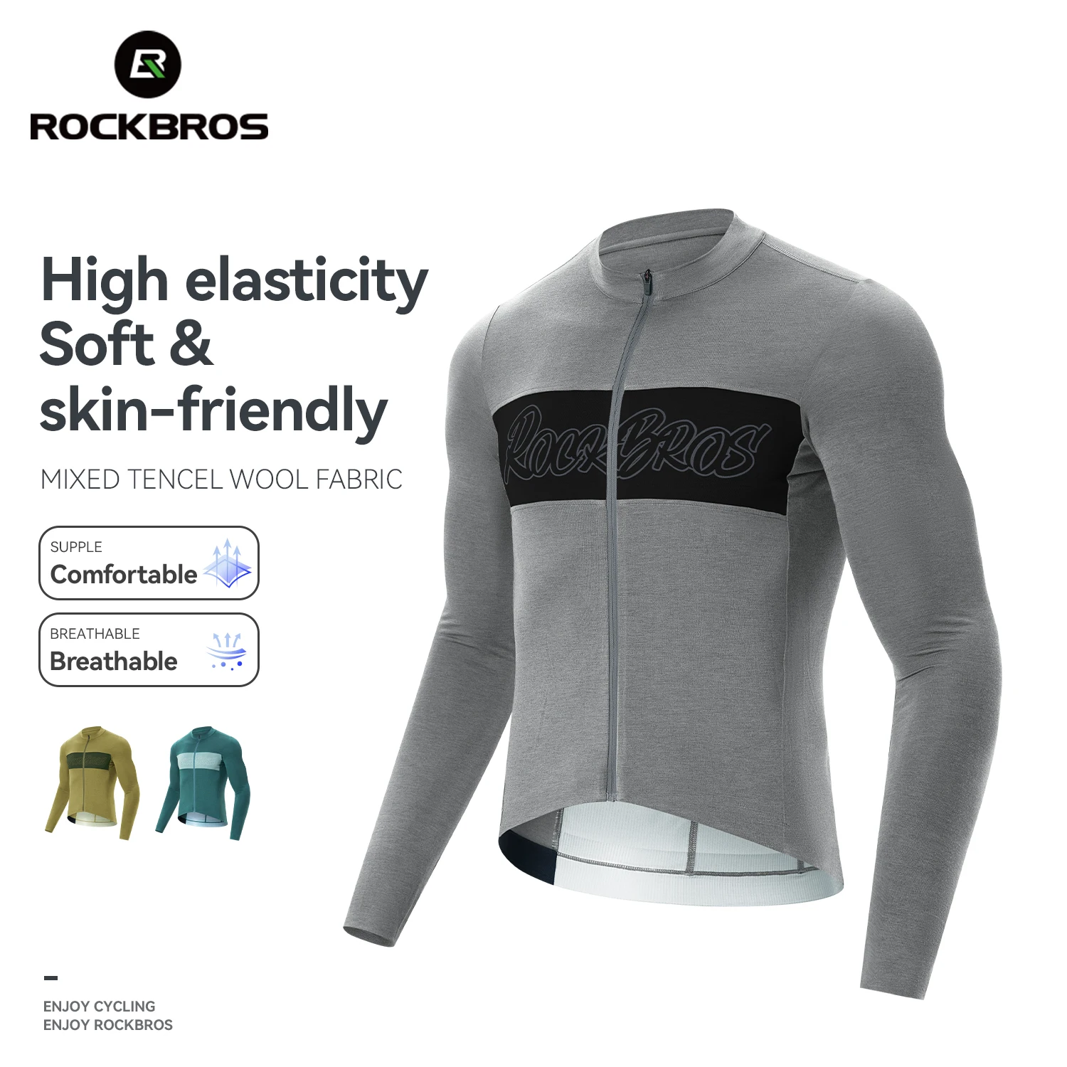 

ROCKBROS Cycling Jersey Long Sleeve 17.5-micron wool Breathable Bike Sportswear Sport Tencel Wool Clothes Outdoor Spring/Autumn