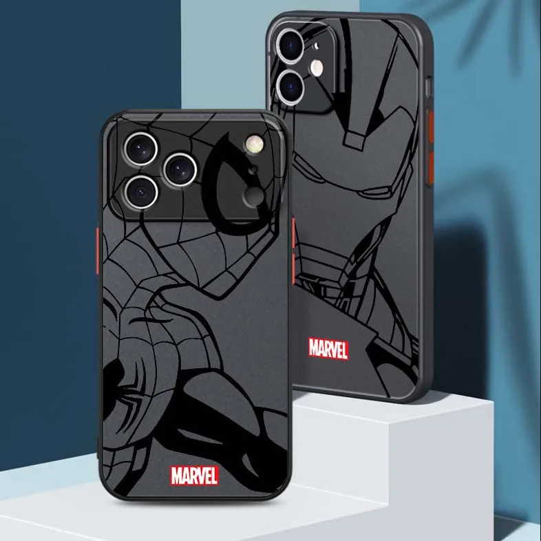 

Marvel SpiderMan Iron Man Line Phone Case For Apple iPhone 17 Air 16 15 14 13 12 11 XS X Pro Max Plus Frosted Translucent