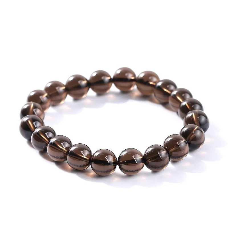 JD Natural Smoky Quartz Beaded Bracelet Men Women Tea Brown Rock Crystal Healing Energy Bangles Yoga Meditation Jewelry Gifts