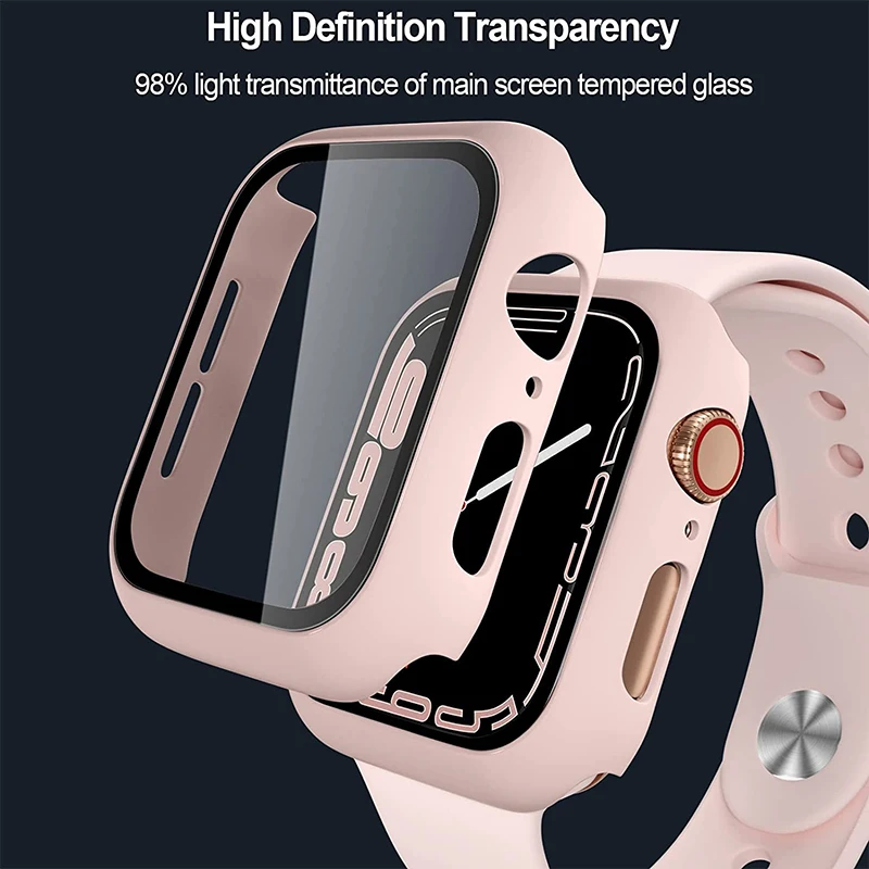 Glass+Cover For Apple Watch case 9 8 7 6 SE 5 3 iWatch Accessorie Screen Protector Apple watch serie 44mm 40mm 41mm 45mm 42 38mm