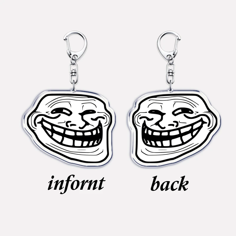 Engraçado TrollFace Keychain, NoMeGusta Rage Face, ForeverAlone Pingente, Chaveiro Anel, Chaveiro para Saco, Acessórios de jóias, Fãs Presentes