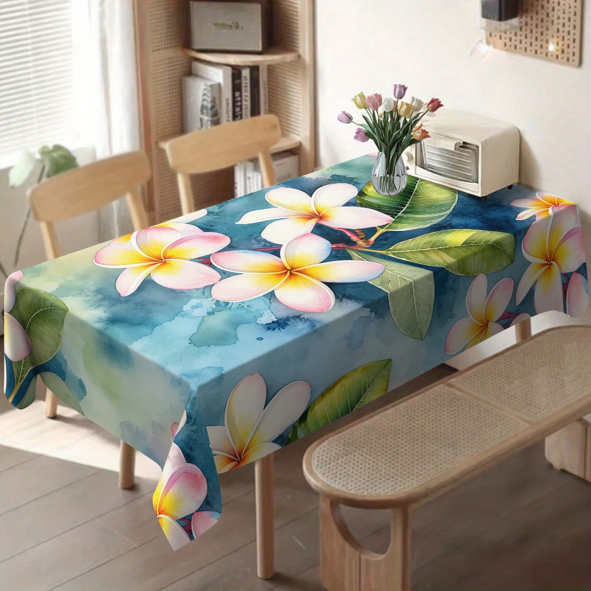 Artistic Tropical Floral Pattern Polyester Tablecloth - Decorative Dining Table Cover, Stylish Household Table Decoration