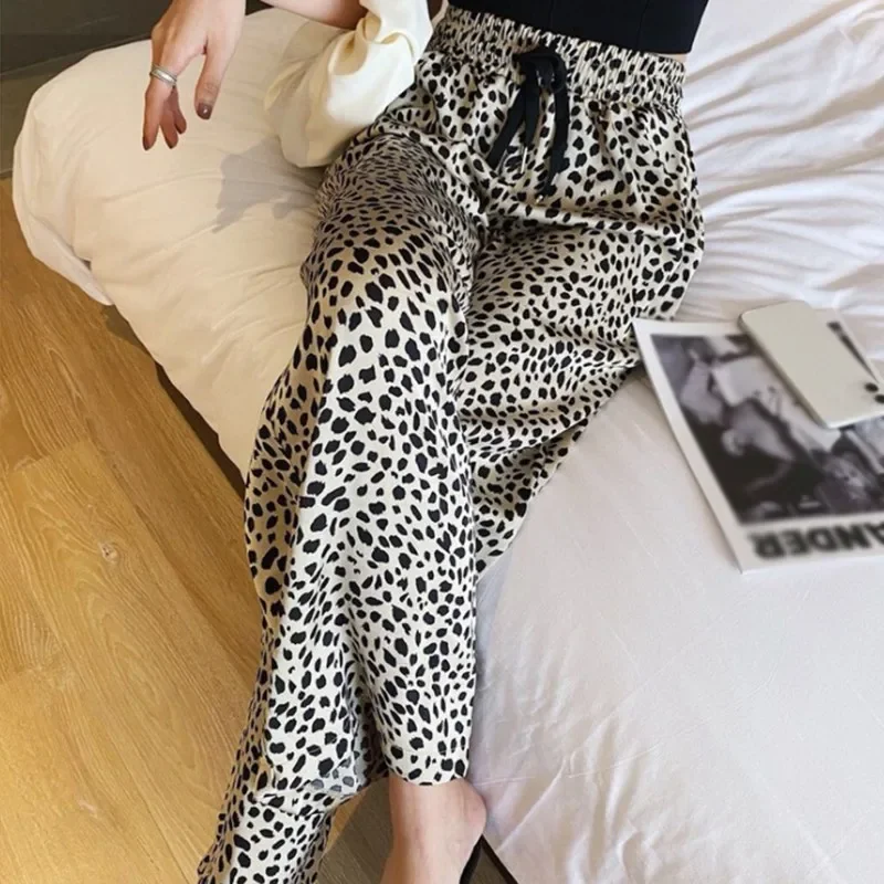 Pantalones informales de cintura alta para mujer, ropa de calle con estampado de leopardo, holgados de pierna ancha, gran oferta, Otoño, 2023