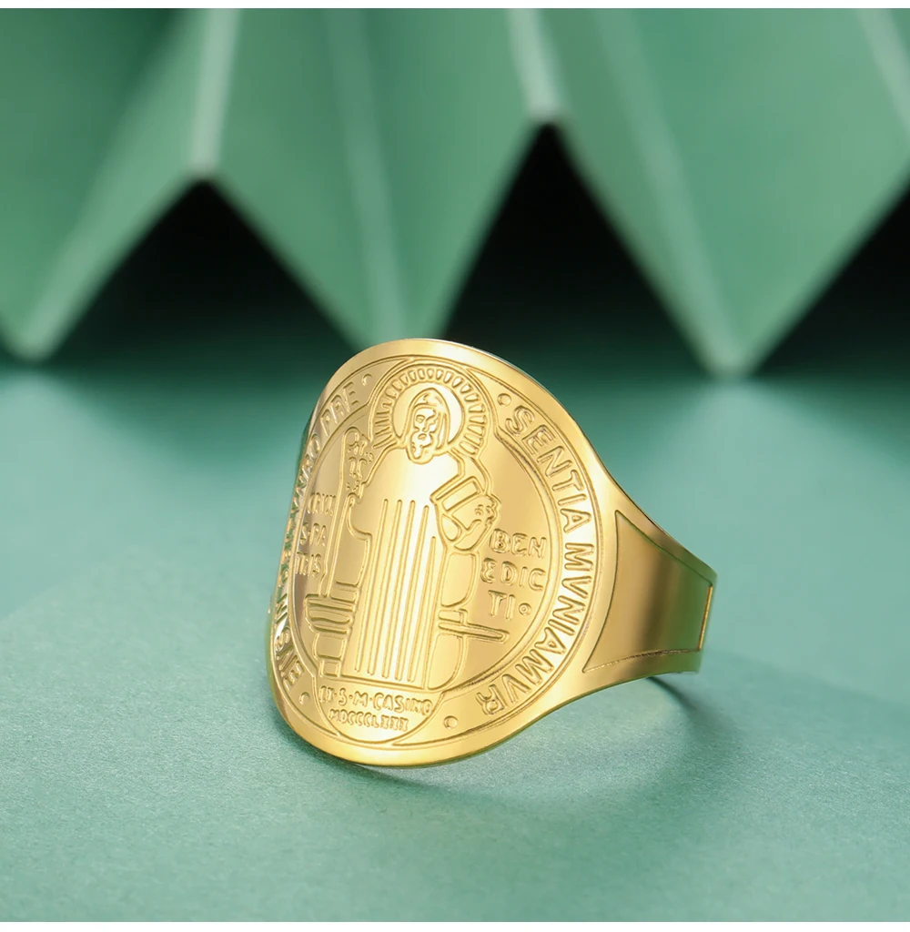 COOLTIME Saint Benedict Medaille Herren Ring Edelstahl Sentia Katholisches Medaillon Fingerring Amulett Schmuck Geschenk – Detail 10