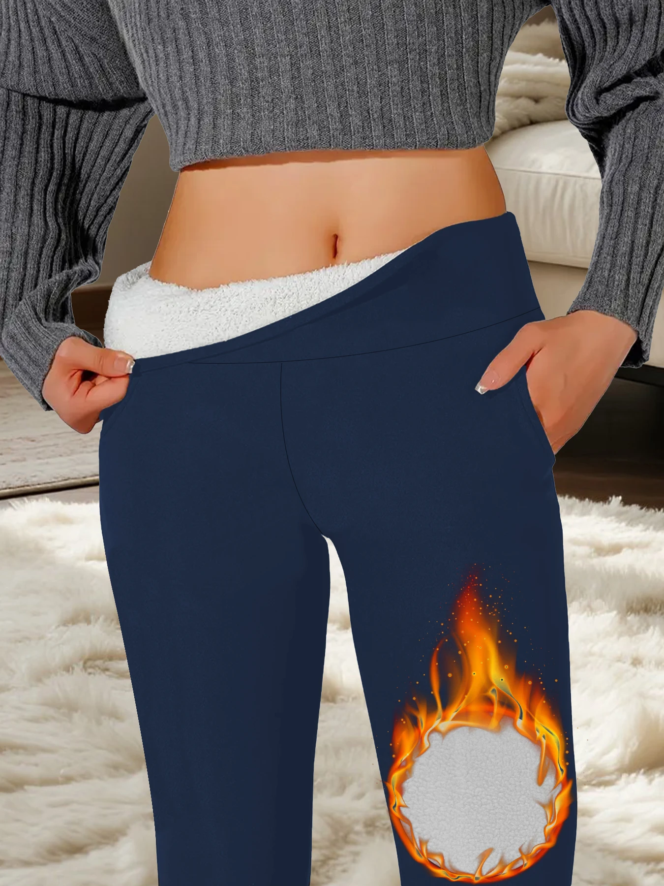 

Women's High Waisted Fleece-Lined Leggings With Pockets Thick Soft Tummy Control Workout Yoga Thermal Warm Pants for Cold Winter