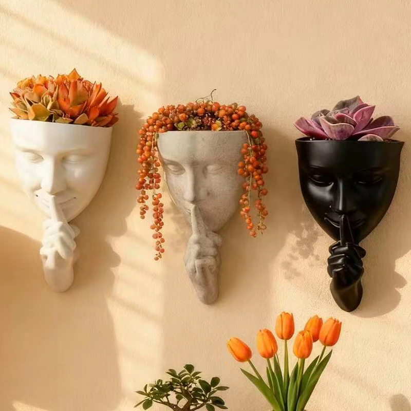 Artistic Face Shaped Wall Mounted Flower Pot Creative Wall Decoration Suitable For Green Plant And Flower Placement Field