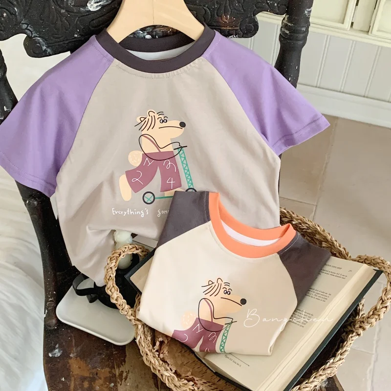 

ChildrenTT-shirt2024Summer Boys' Cartoon Raglan Short Sleeve New Children's Clothing ShortT100% cotton coat G0100-WS