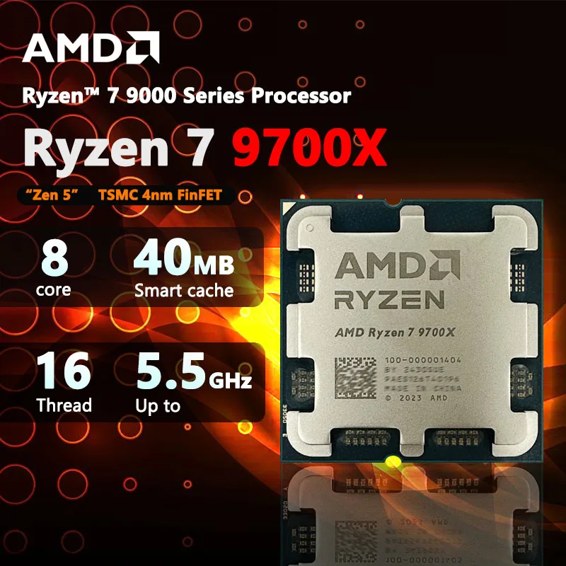 معالج ألعاب AMD Ryzen 5 ، معالج R7 9700X ، 8 نواة ، 16 خيط ، 40 ميغابايت ، ذاكرة التخزين المؤقت للألعاب ، 4 نانومتر ، TDP ، 65 واط ، AM5 ، وحدة المعالجة المركزية ، جديد
