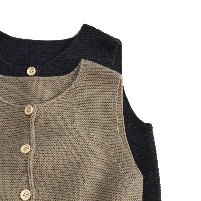 Toddler Knit Vest Solid Color Cute Button Sleeveless Cardigan Spring Autumn Kids Casual Knitted Clothing