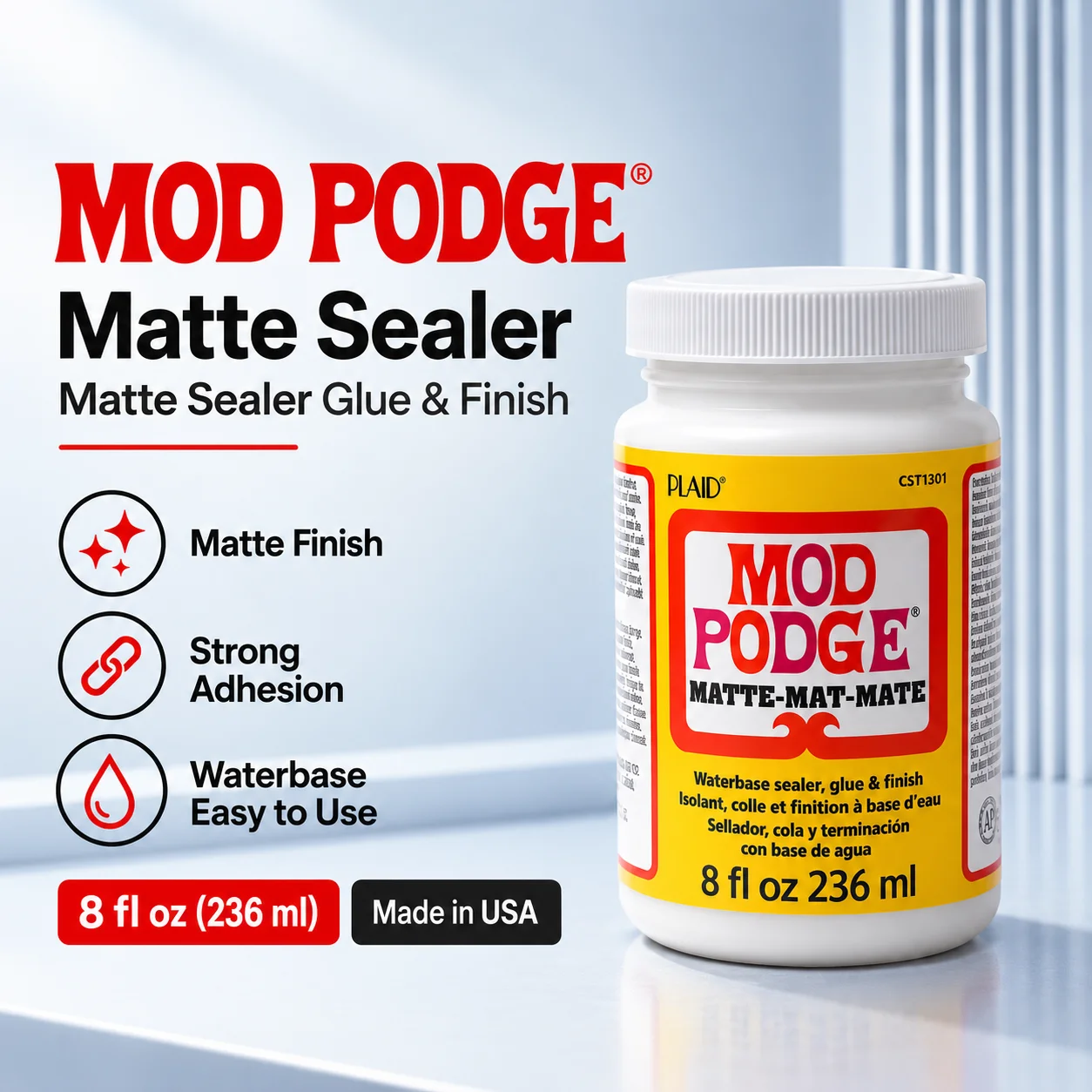 Mod Podge Matte Glue Sealer Finish 2oz 4oz 8oz Water Based Decoupage Craft Adhesive for Wood Paper Fabric DIY Art Projects