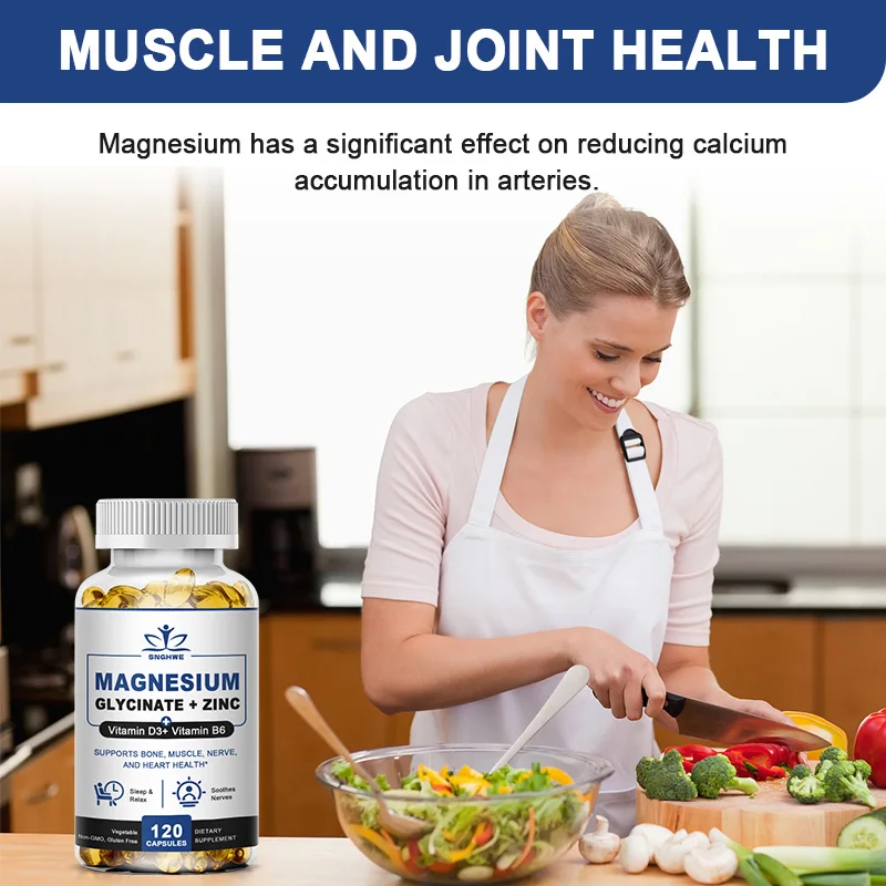 Magnesium Glycinate Capsules with Zinc Dietary Supplement - Suitable for Men and Women Non-GMO