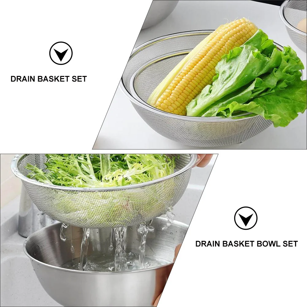 

Набор сливных корзин из нержавеющей стали, кухонный дуршлаг, чаша для мытья риса, сито для овощей, контейнер для фруктов для салата