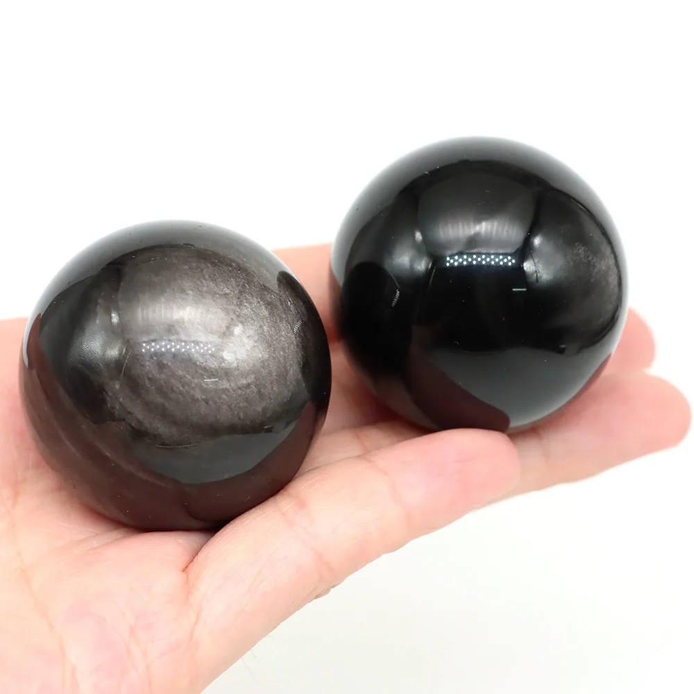 40mm Natural Stone Silver Obsidian Ball Reiki Healing Crystals Sphere Massage Globe Quartz Mineral Gems Specimen Home Decoration