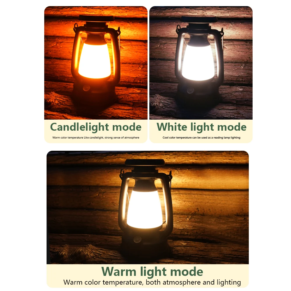 Lanternes de camping portables rechargeables par USB, lumière de tente de face, gradation continue avec charge solaire, 3000-5000K