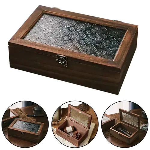 Retro Wooden Storage Box Plain Wood With Lid Multifunction Hinged Boxes Gift Packing Jewelry Case Box Home Sundries Storage Box/ - Image 5