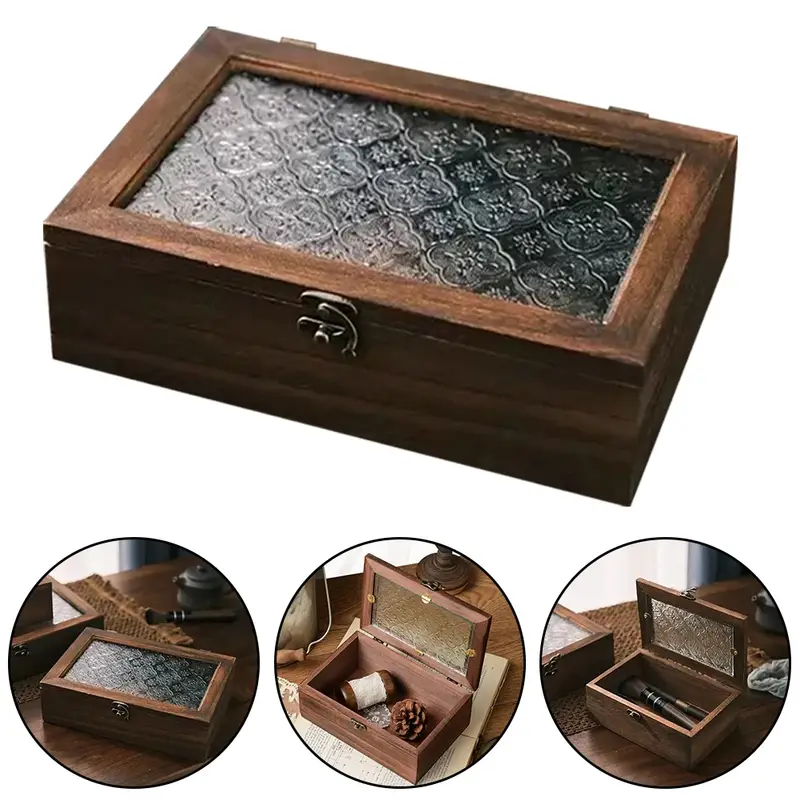 Retro Wooden Storage Box Plain Wood With Lid Multifunction Hinged Boxes Gift Packing Jewelry Case Box Home Sundries Storage Box/ - Image 5