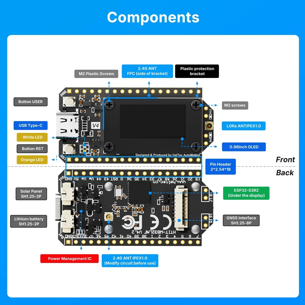 ABVO-Lora 32 V4 ESP32 SX1262 Scheda di sviluppo ad energia solare OLED da 0,96 pollici Wifi Lora BLE Rete a rete meshtastica a bassa potenza