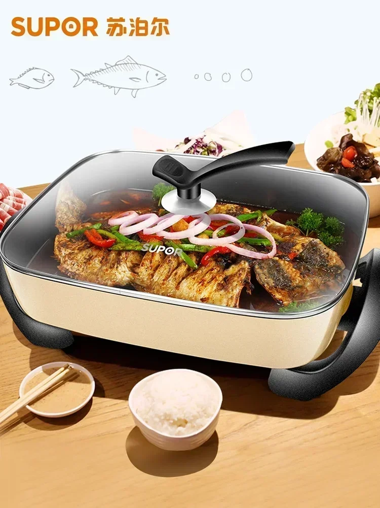 Nueva olla caliente eléctrica de gran capacidad, olla caliente multifuncional, nueva olla caliente eléctrica integrada, sartén antiadherente, gran potencia de fuego