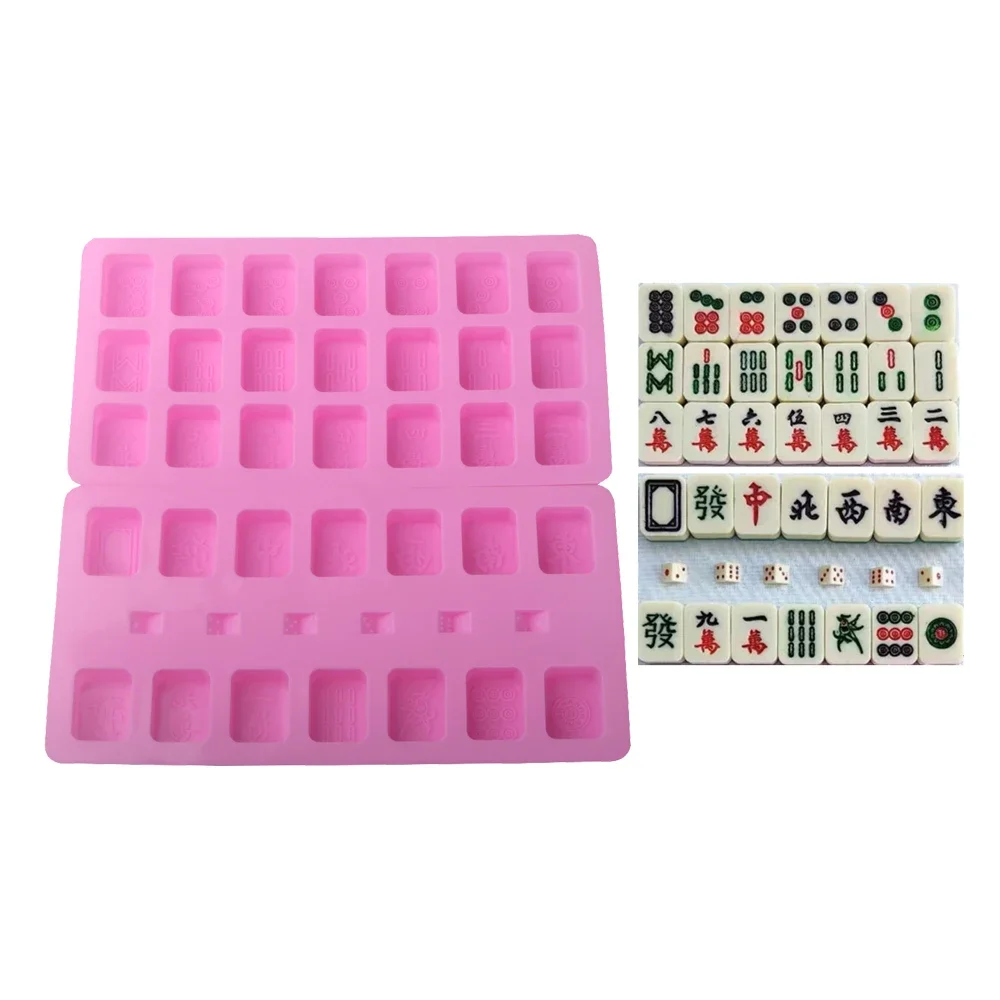 Silicone Molds for Mahjong-Shaped Chocolate Mousse with Patterns Like All in One Suit and Thirteen Orphans Epoxy Resin Mold