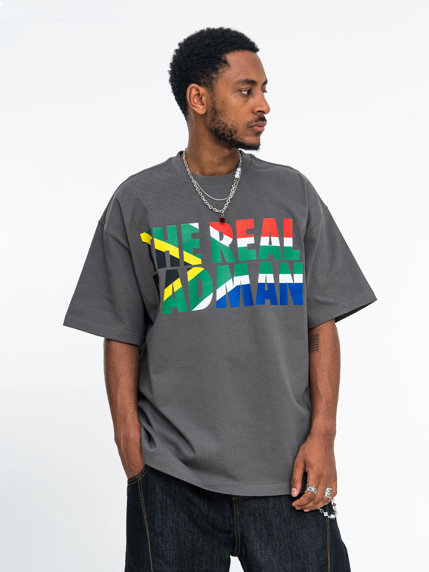 Onesevenine Original White Ink Direct Print Short Sleeve Summer Loose Unisex 310g Small Collar T-Shirt Cotton Youth Fashion