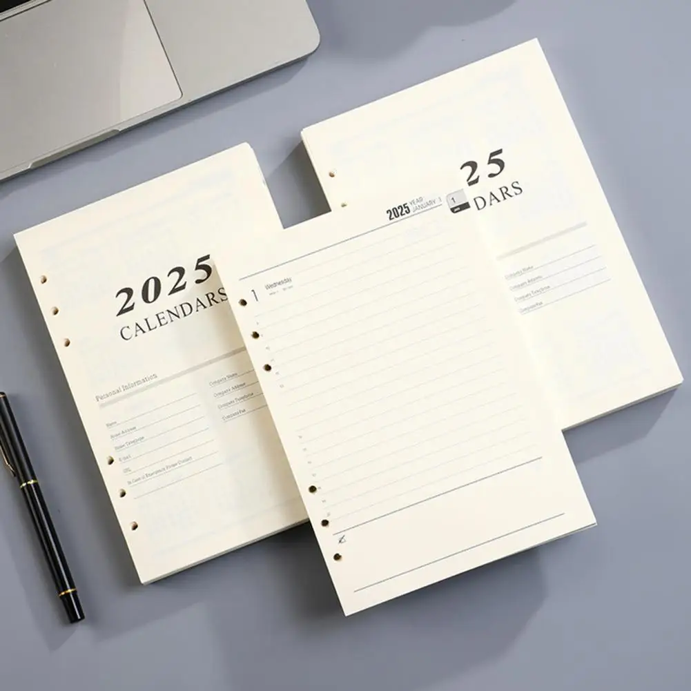 Notebook Refill Paper 2025 2025 Loose-leaf Calendar Planner Refill Sheets for Smooth Writing Ink-proof Notebook for Organized