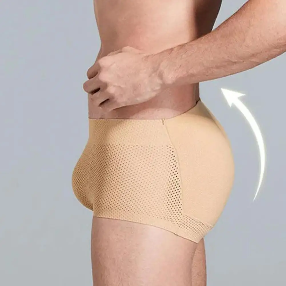 Pantalones cortos para hombre, bragas con realce de glúteos, transpirables, almohadilla de cadera sin costuras, tiro medio