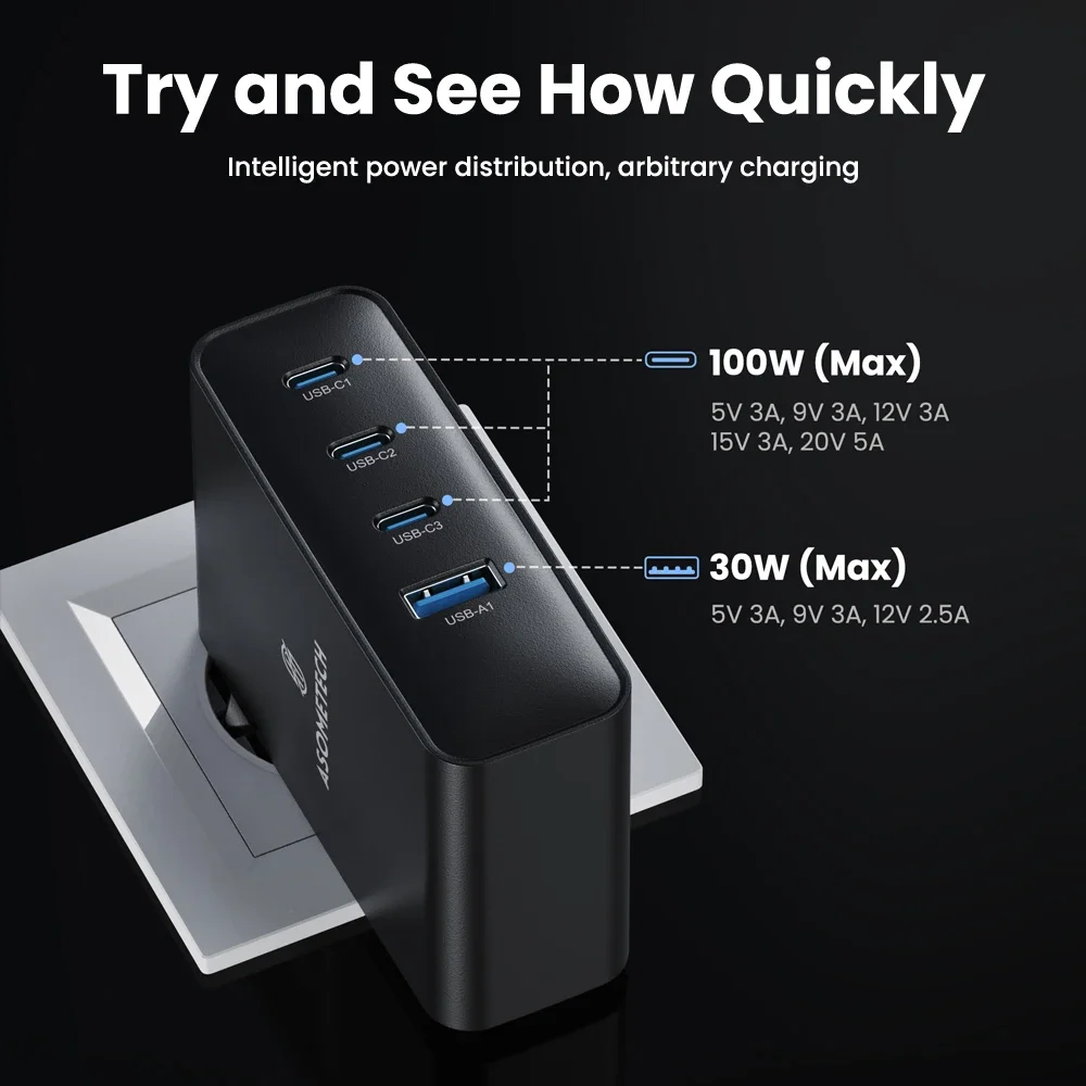 100 واط GaN USB نوع C شاحن سريع 4 في 1 PD QC شحن سريع 4.0 3.0 شاحن USB آيفون 15 14 13 برو ماكس سامسونج S23 اللوحي