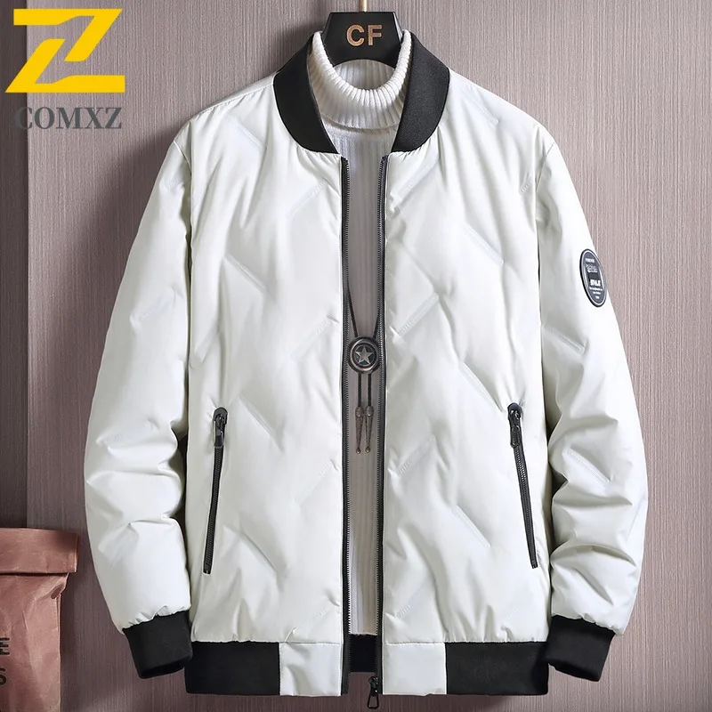 COMXZ Ultra Light Men Down Jacket Hiking Travel Thickened Warm Parka Casual Stand Collar Outdoor Cold Resistant Winter Down Coat