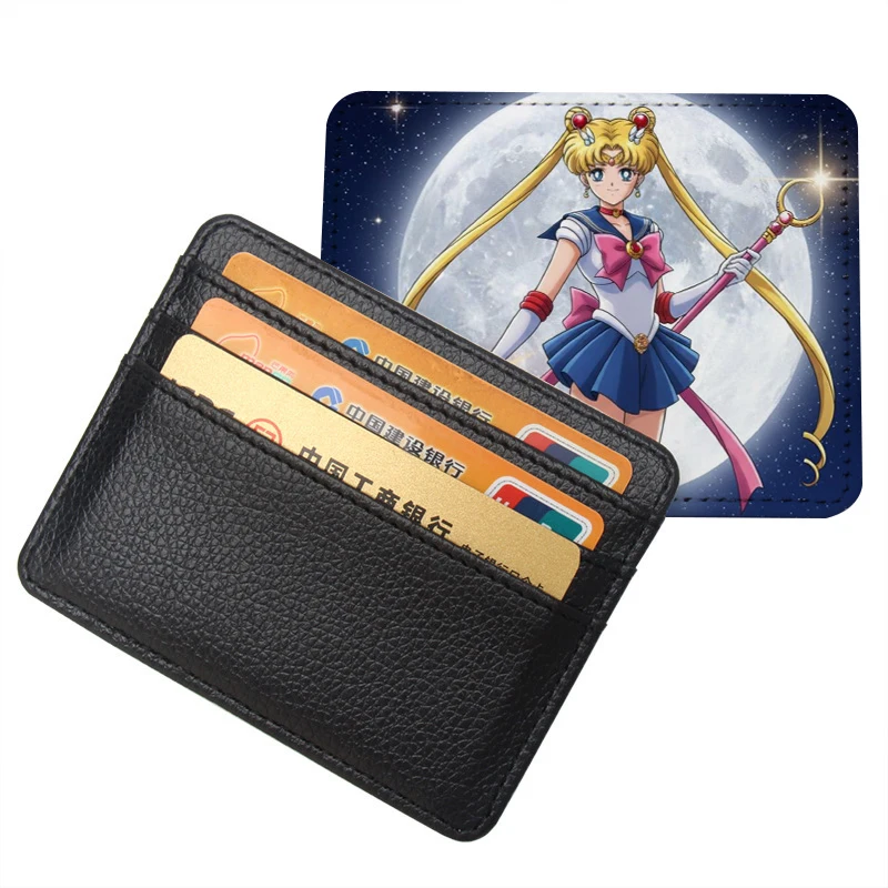 Sailor Moon Coin Purse Cute Anime Credit Card Holder PU Wallet ID Cards Cover Case Bag Men Woman Fashion 3 Slots Cardholder Gift