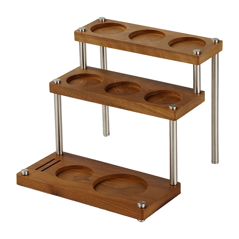 

Станция для тампера для кофе эспрессо с 3-х уровневой подставкой из дерева и нержавеющей стали для эффективной сборки кофейных инструментов