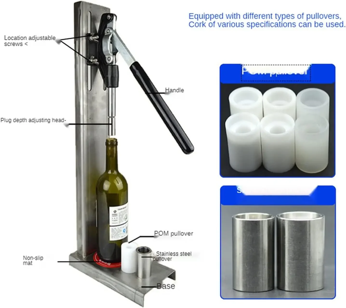 Manual Red Wine Bottle Capping Machine Stainless Steel Small Cork Commercial Wine Stopper Utensil,B-POMx2,B-POMx2