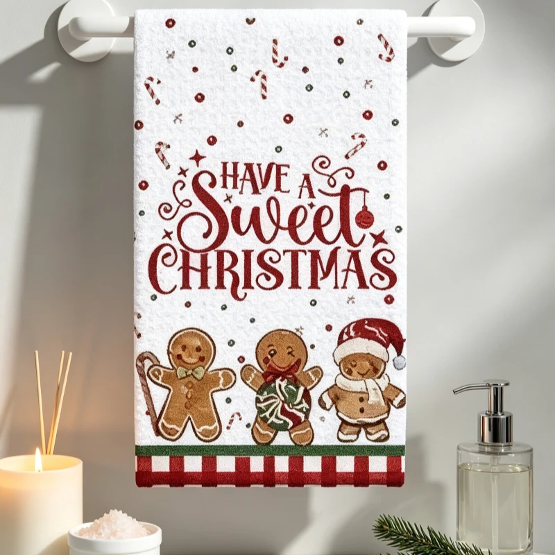 1/2pcs Ultra Fine Microfiber Dish Towels 18x26 inches, Christmas Gingerbread Candy Cane Decor for Home Cooking, Baking
