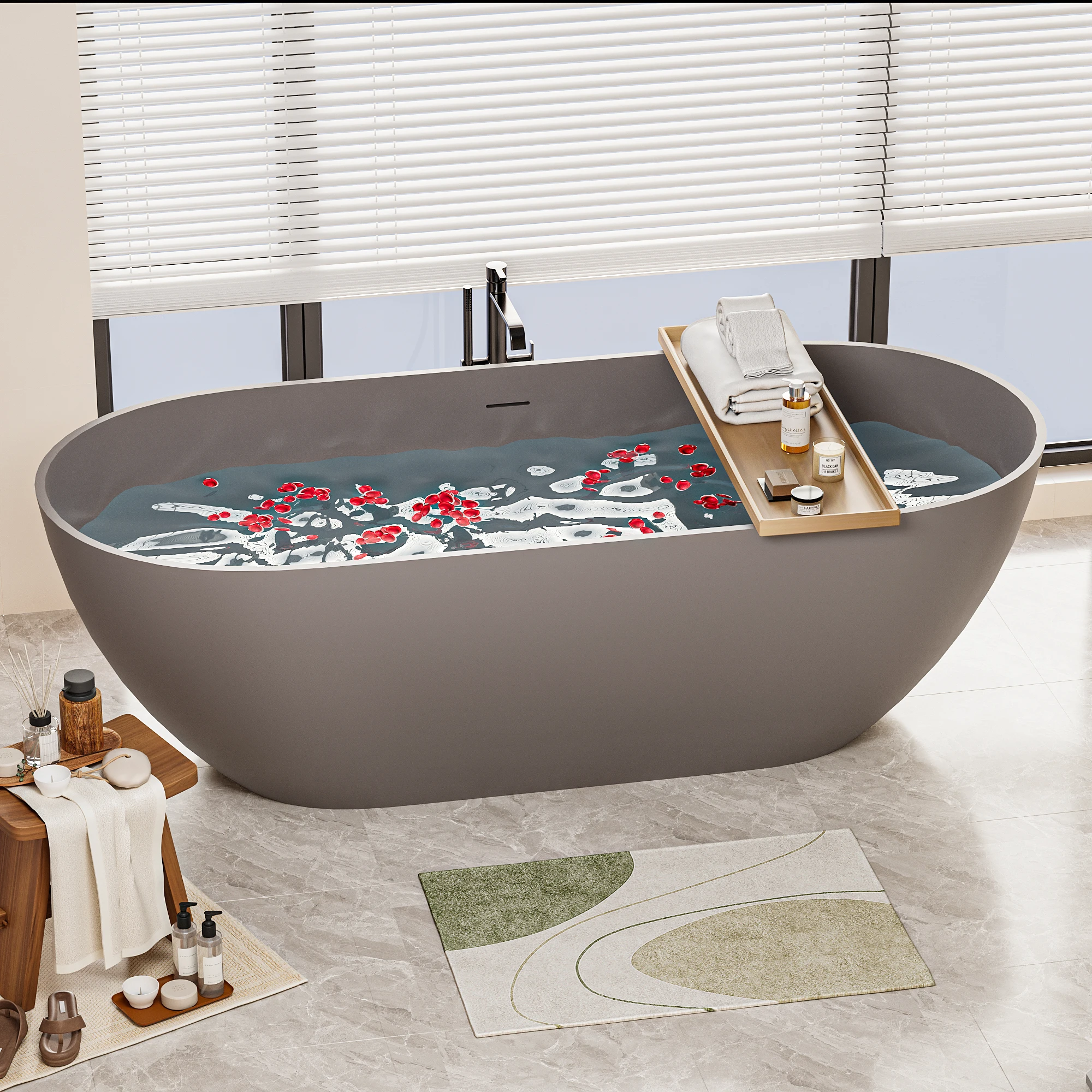 Immerse Yourself in Unmatched Luxury with Our Handcrafted Solid Surface Freestanding Bathtub - Perfect for Relaxation and Rejuve