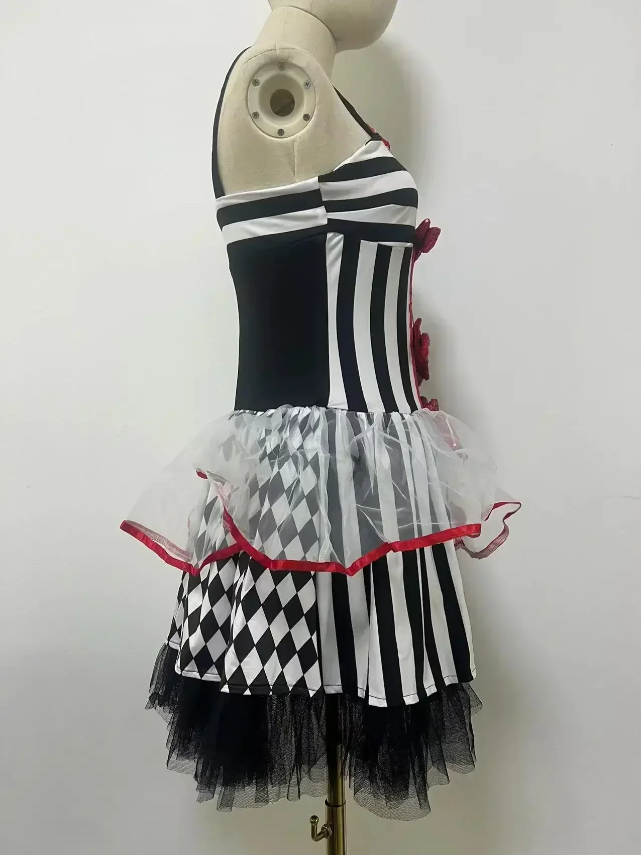 Erwachsene Frauen Zirkus Clown Kostüm mit Kopf bedeckung Krawatten Handschuhe Clown lustiges Kostüm Karneval Party kleid