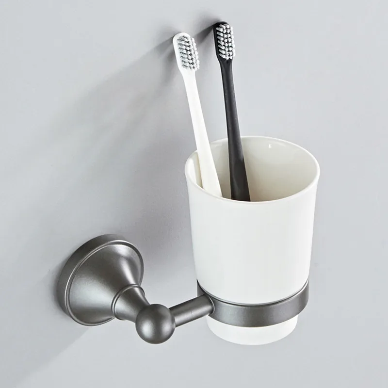 gray Simple retro toothbrush cup holder brass antique Wall hanging antique ceramic cup bathroom pendant mouthwash cup toothbrush