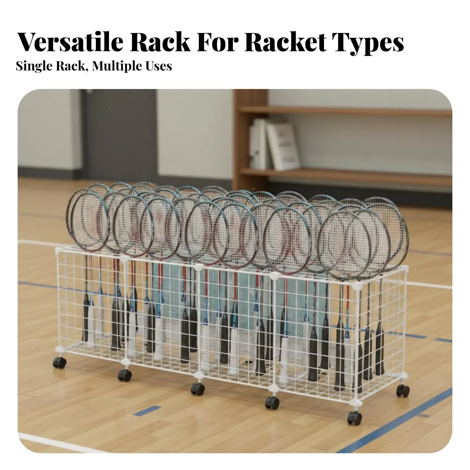 

Mobile Racket Storage Cart With Wheels Badminton Paddle Racket Holder Large Capacity Sports Cart Sturdy Iron Frame for Coaches