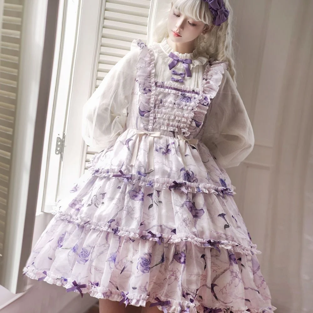 Flowering Firefly Daily Sweet Jsk Sling Dress Fresh Princess Lolita Dress Kol Saati Fairy Kei Clothes Black Lolita