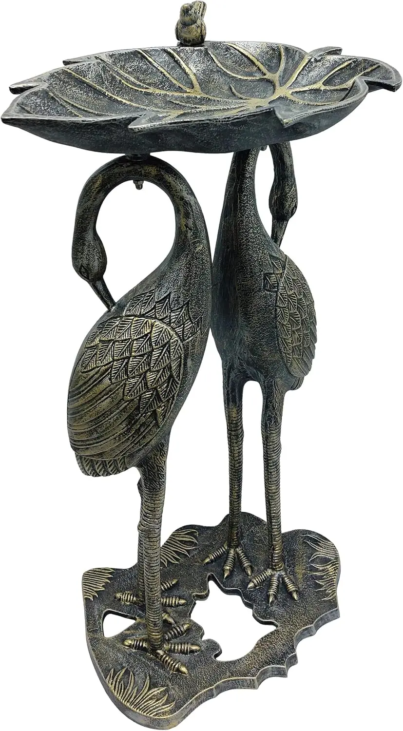 30インチ鋳造アルミニウム製ツインクレーンバードバス（リーフボウル付き、シルバーまたはゴールド）