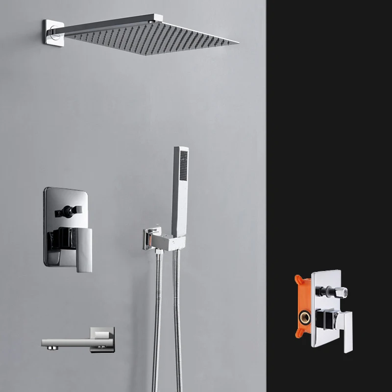 

Chrome Concealed Shower Faucet Bathroom Embedded Shower Sets 2/3 Ways Mixers Rainfall Shower Head Handheld Shower With Holder