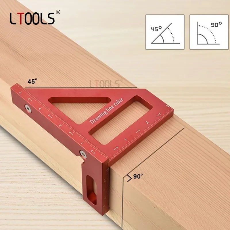 3D Multi-Angle Measuring Ruler Scribing Ruler 45/90 Degree Aluminum Alloy Woodworking Square Protractor Diagonal Triangle Ruler