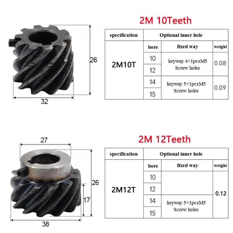 1 قطعة 2 متر 10T 12T 15T 45 درجة اليد اليمنى حلزونية والعتاد 45 # الصلب متداخلة والعتاد Keyway تتحمل 10/12/14/15/17/19 مللي متر #6