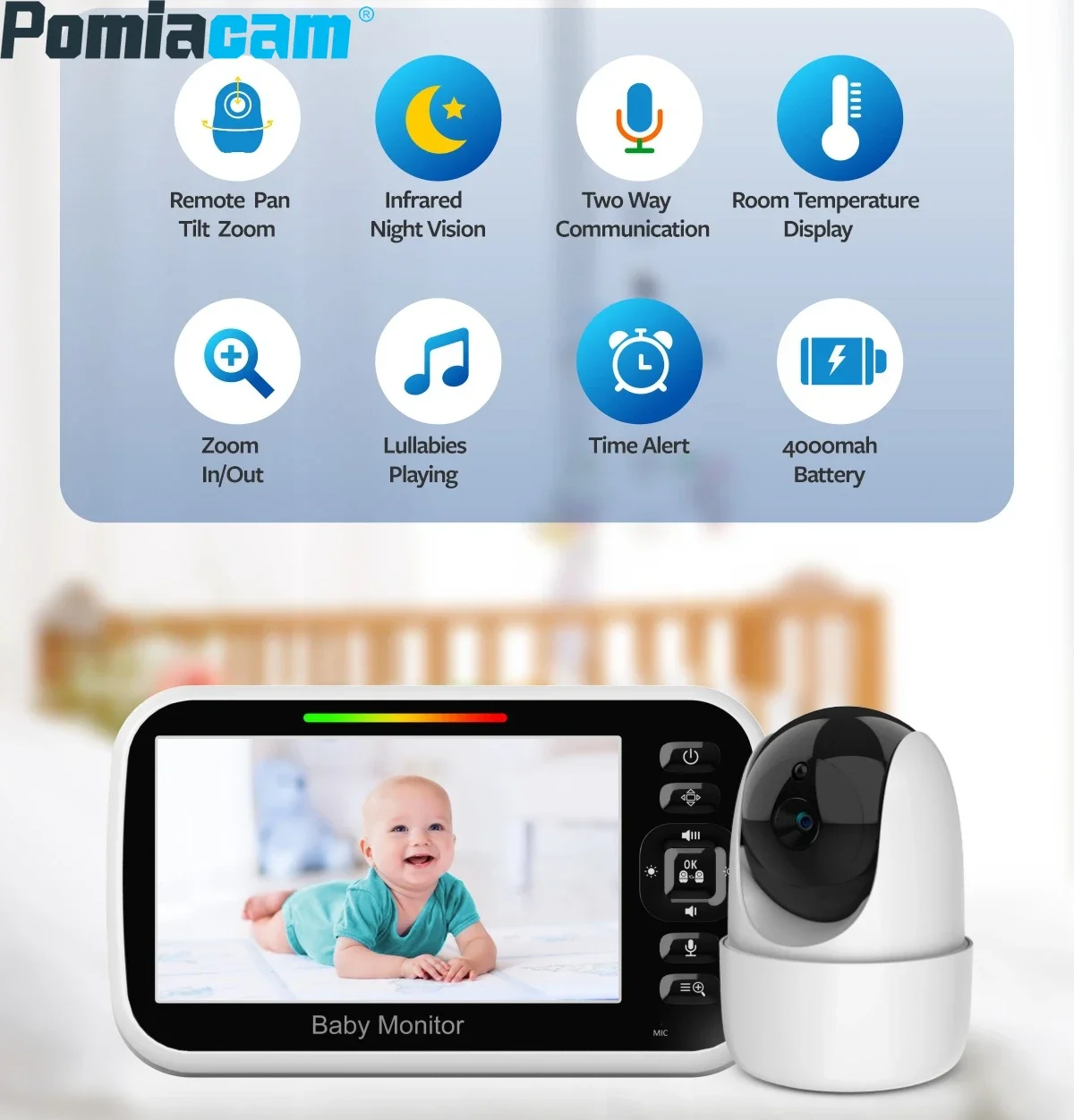 

PTZ Rotating Care 5-inch HD Wireless Baby Monitor Lullaby Night Vision Sound Control Temperature Control Intercom SM651